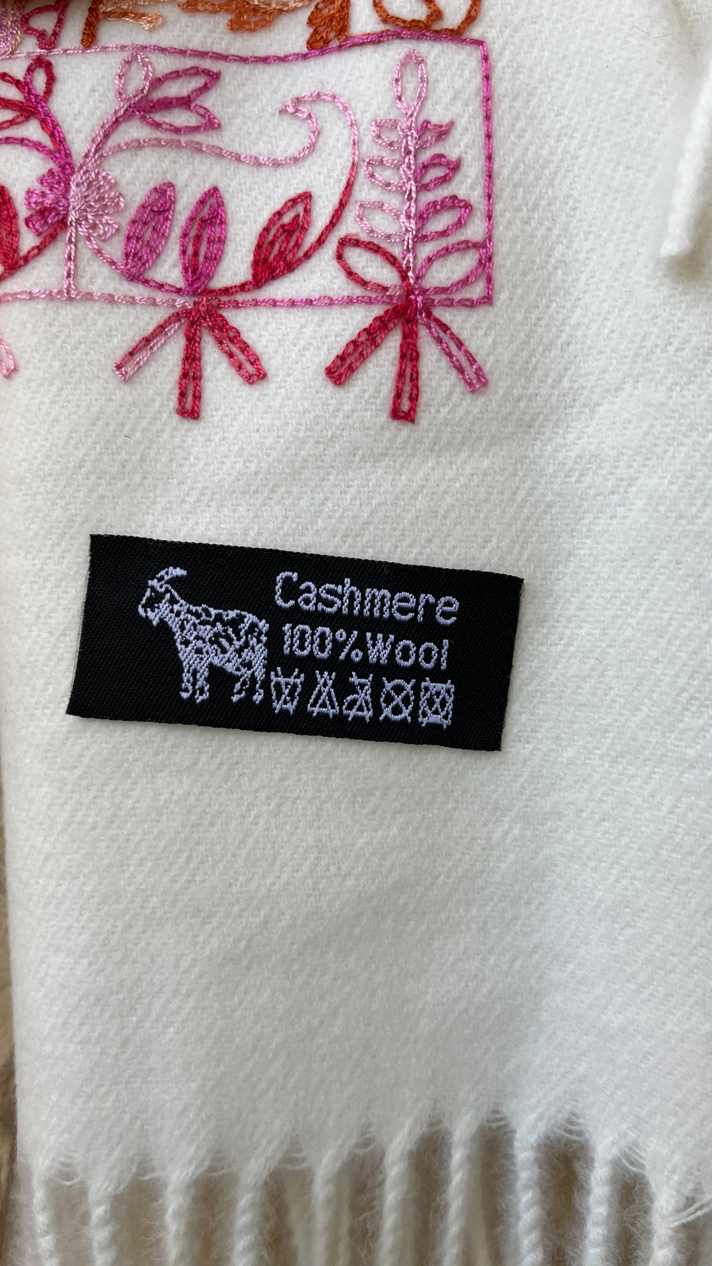 White Embroidered Wool Shawl from Jerusalem