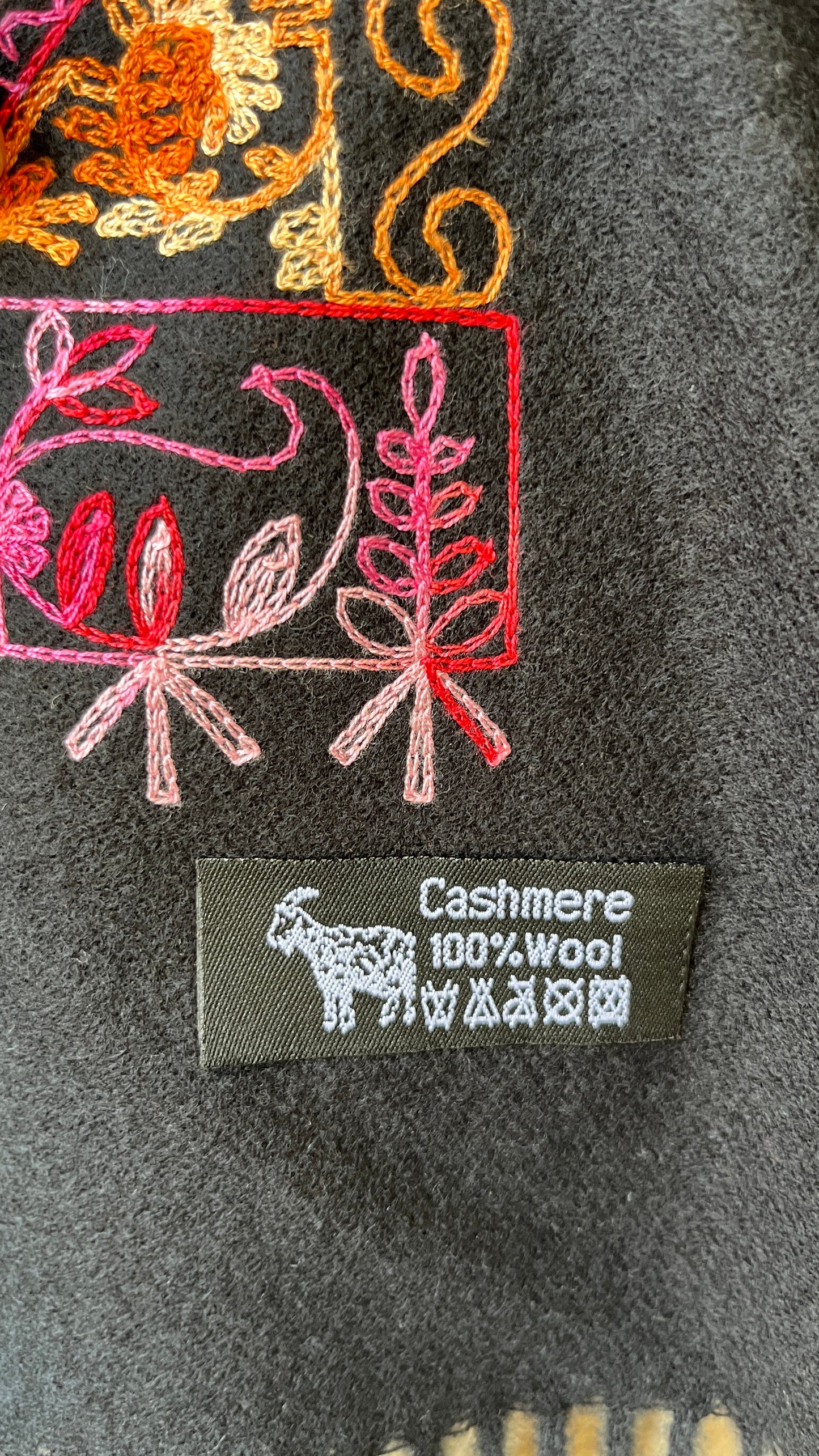 Black Embroidered Wool Shawl from Jerusalem