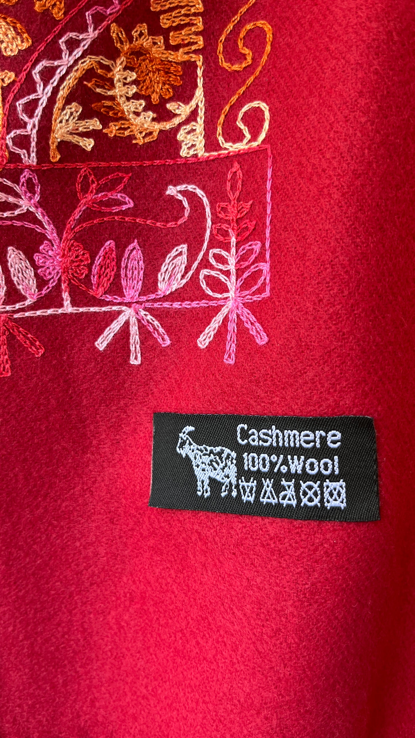 Red Embroidered Wool Shawl from Jerusalem