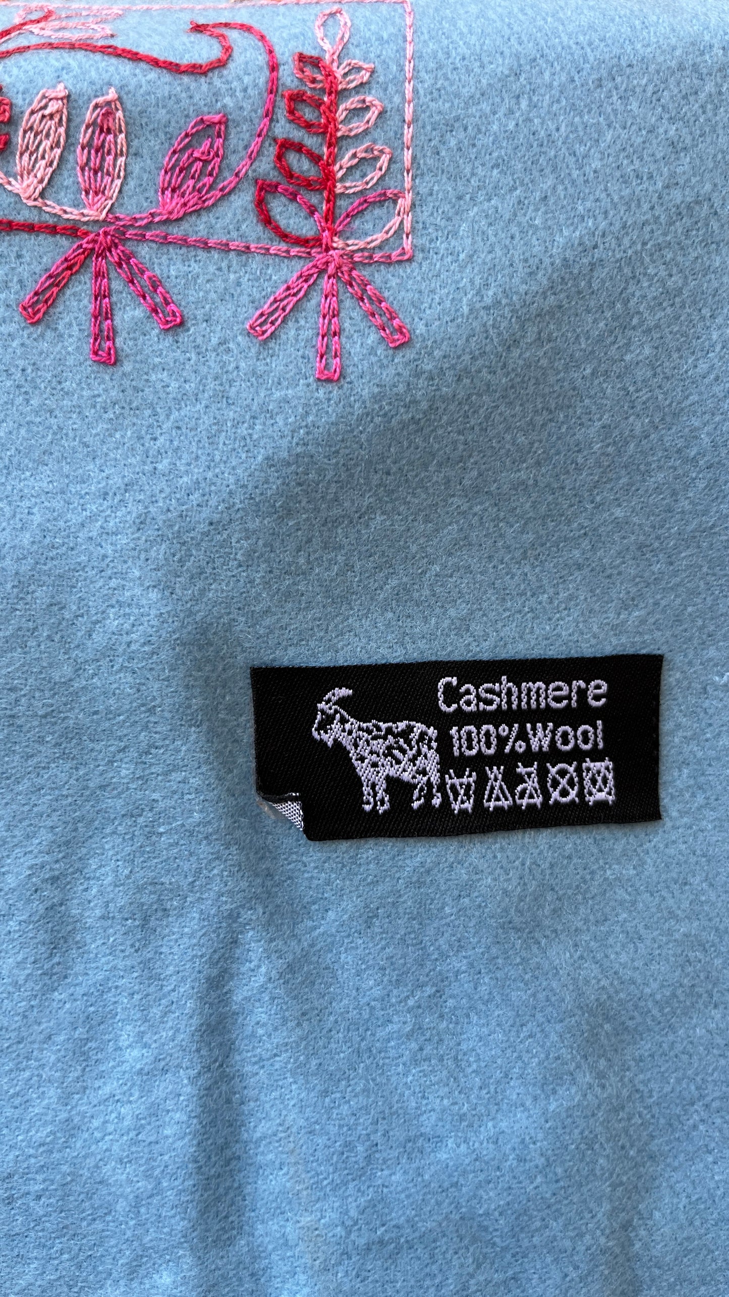 Sky Blue Embroidered Wool Shawl from Jerusalem