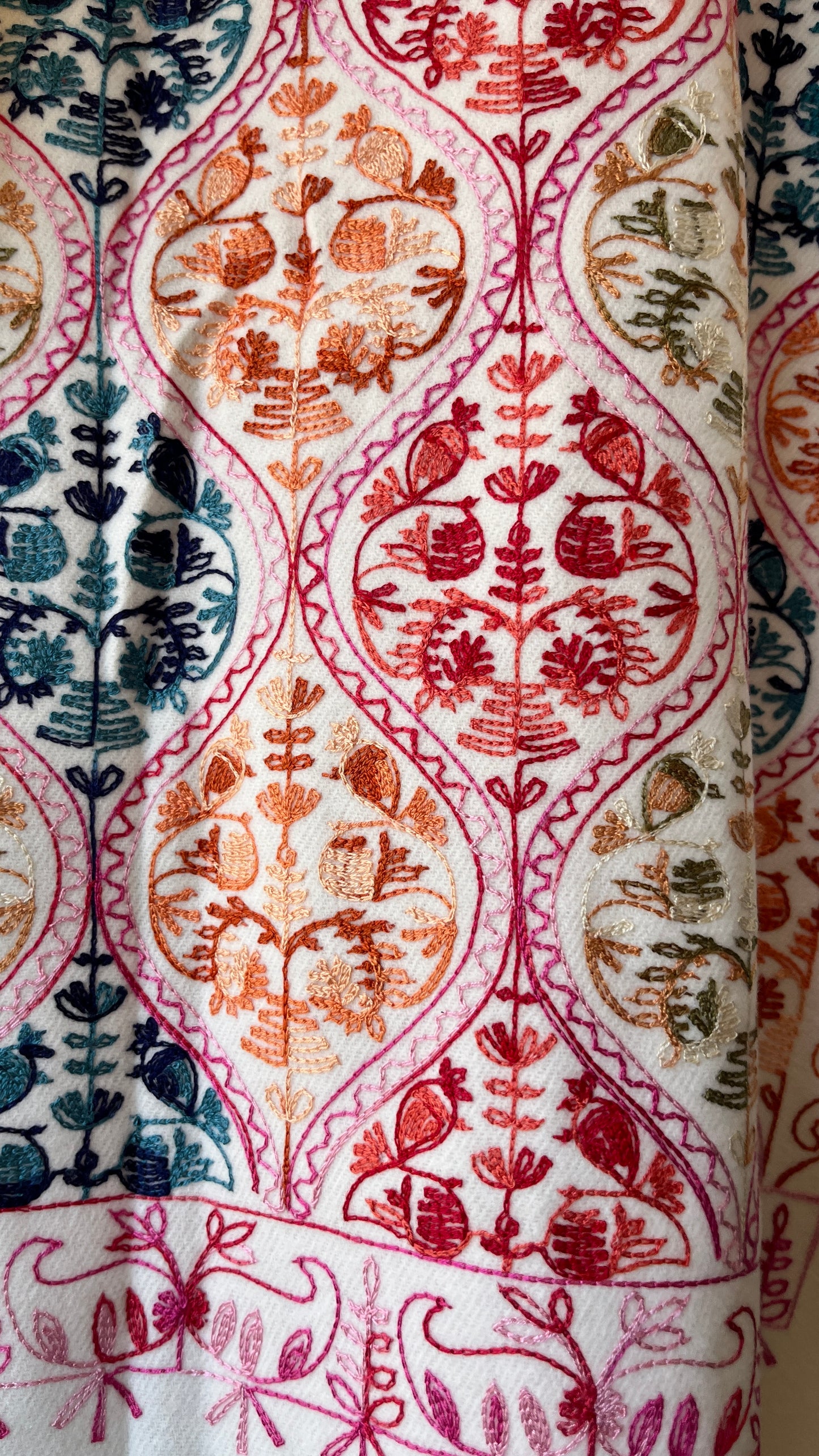 White Embroidered Wool Shawl from Jerusalem