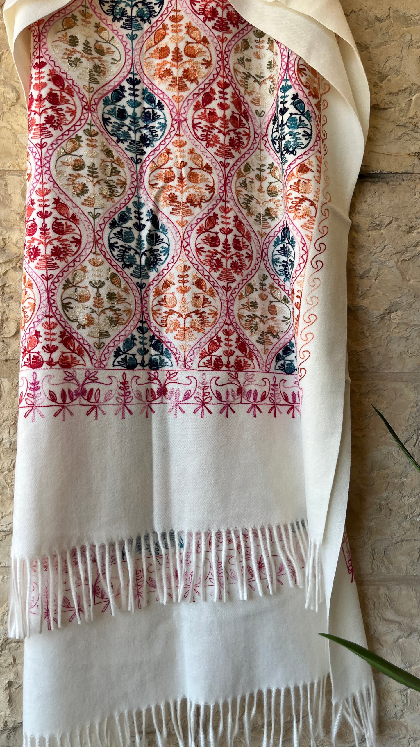 White Embroidered Wool Shawl from Jerusalem