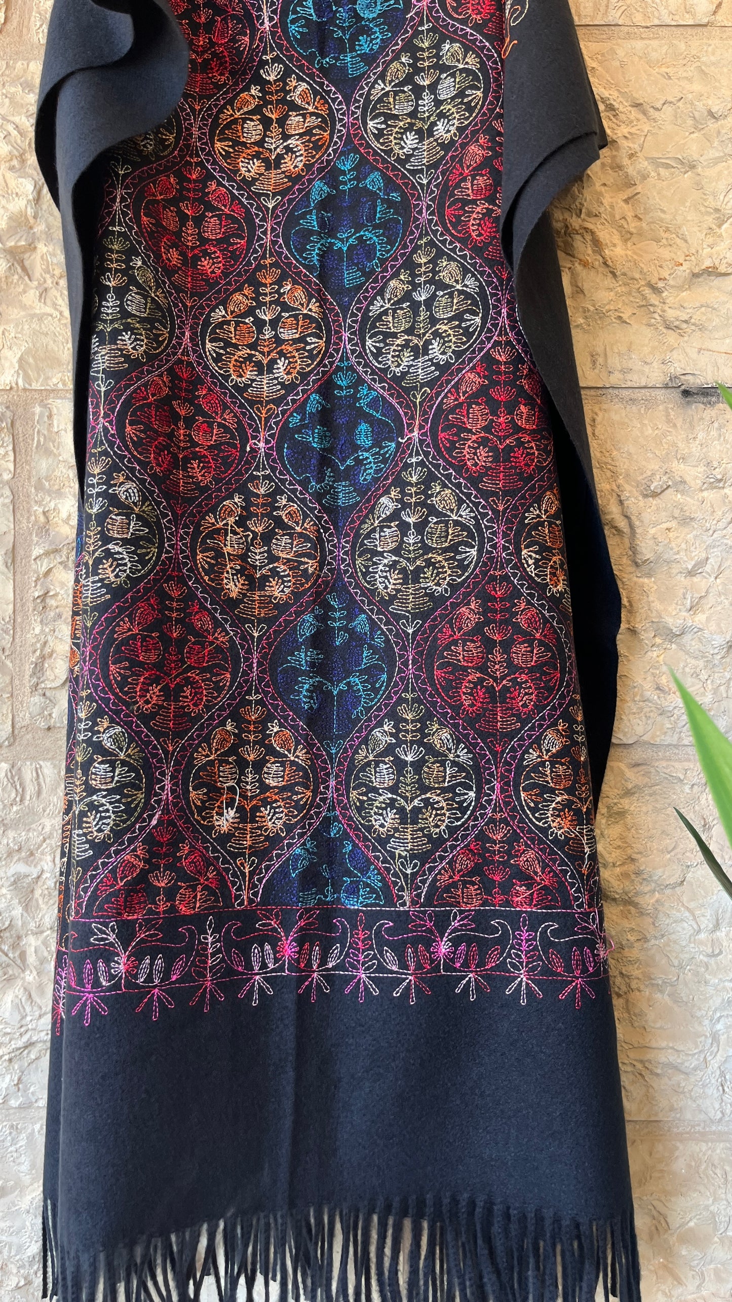 Black Embroidered Wool Shawl from Jerusalem