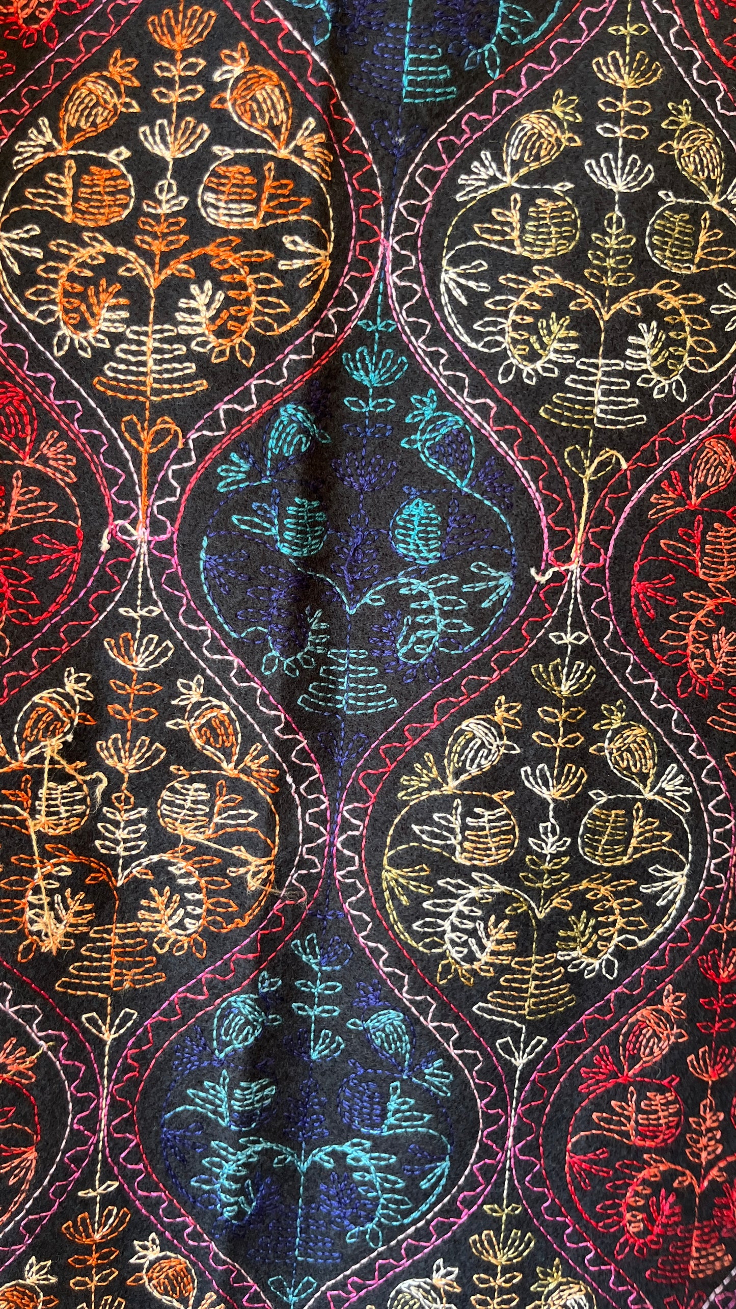 Black Embroidered Wool Shawl from Jerusalem