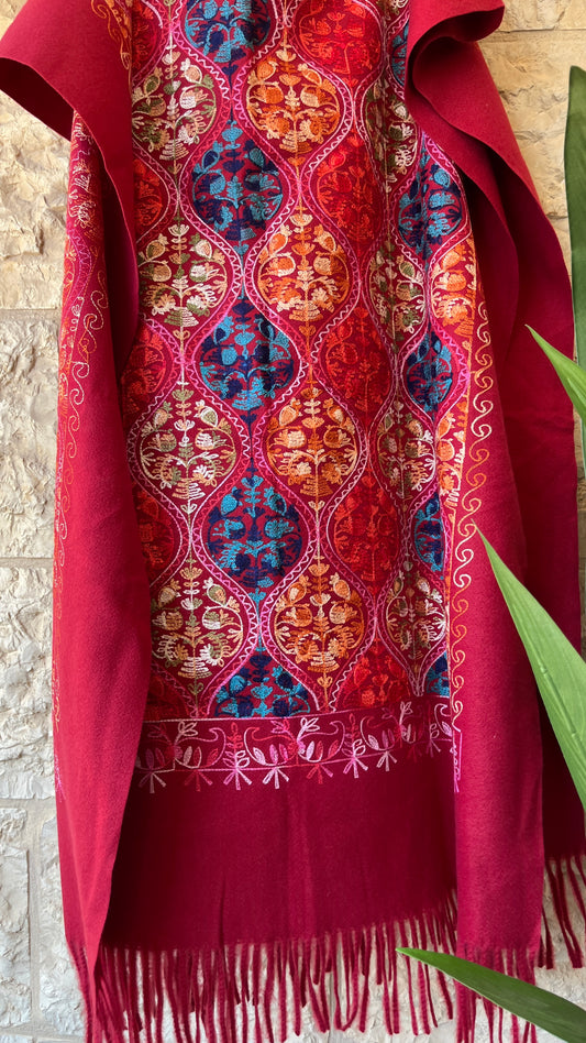 Red Embroidered Wool Shawl from Jerusalem