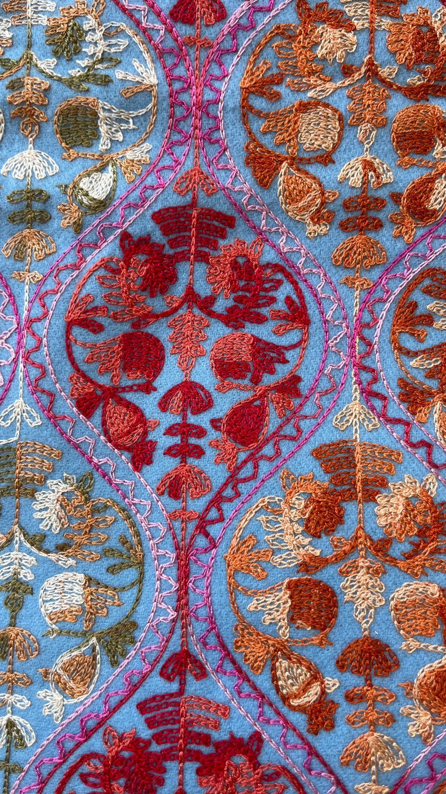 Sky Blue Embroidered Wool Shawl from Jerusalem