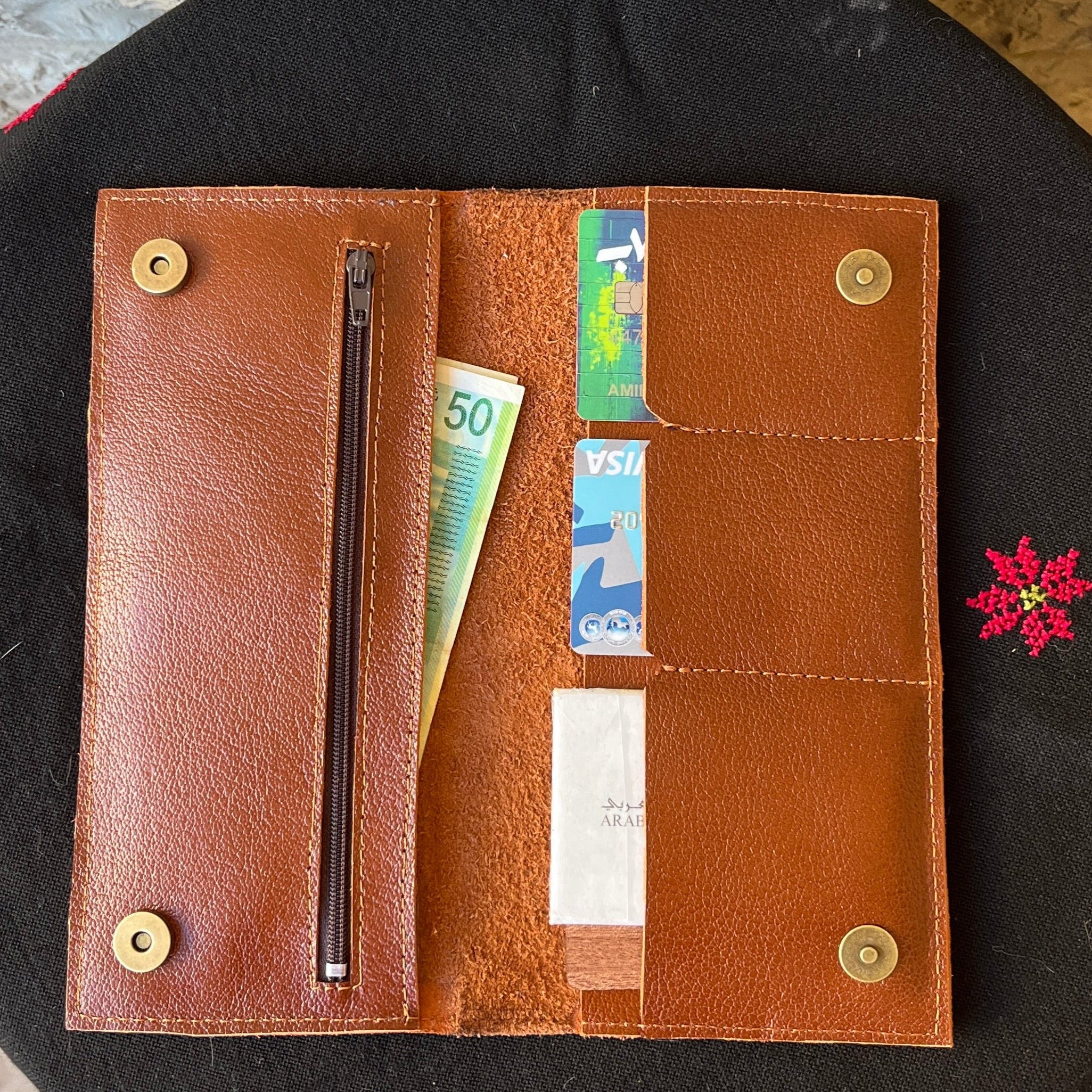 Leather Wallet with Hand Tatreez