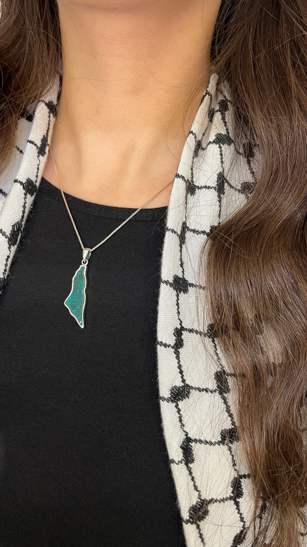 Silver Falasteen Map with Stone of Palestine Necklace