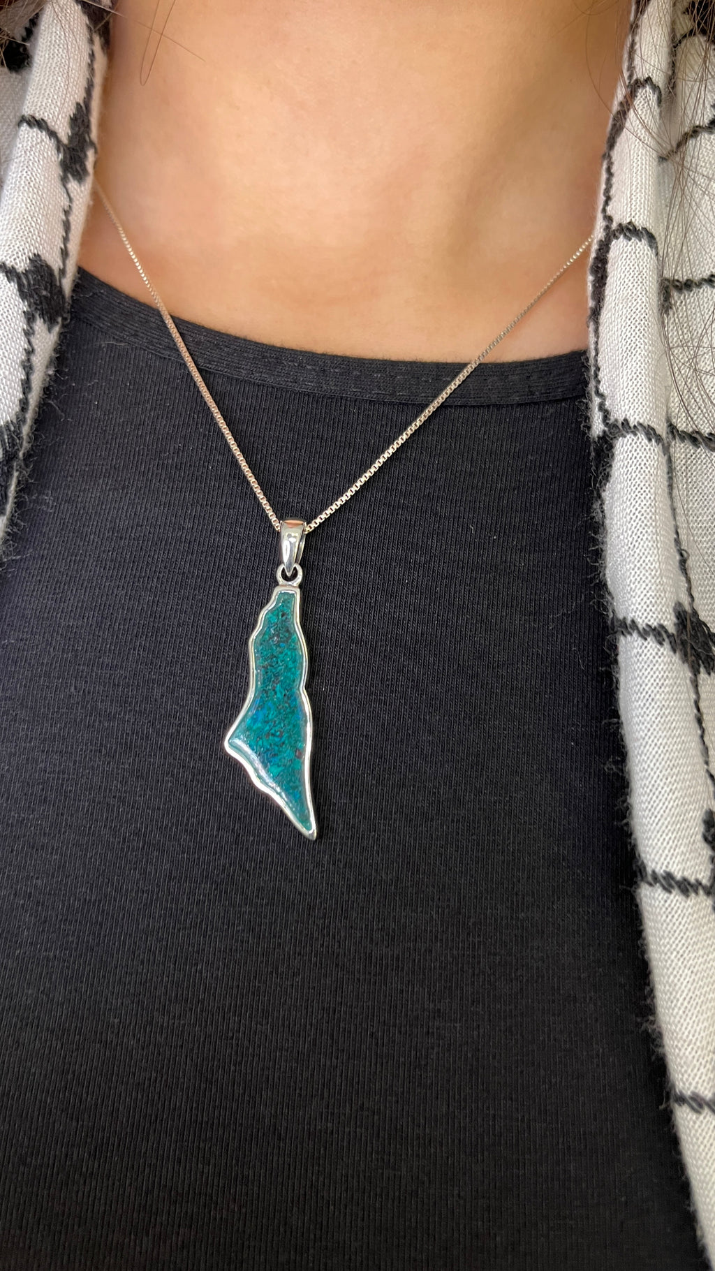 Silver Falasteen Map with Stone of Palestine Necklace