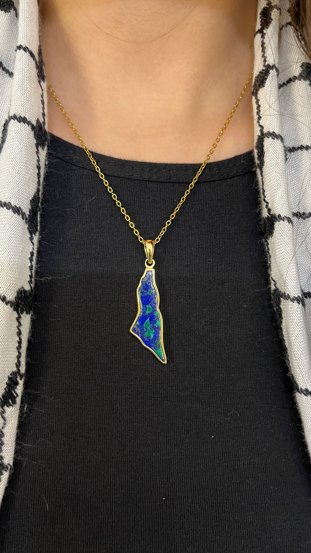 Golden Falasteen Map with Stone of Palestine Necklace