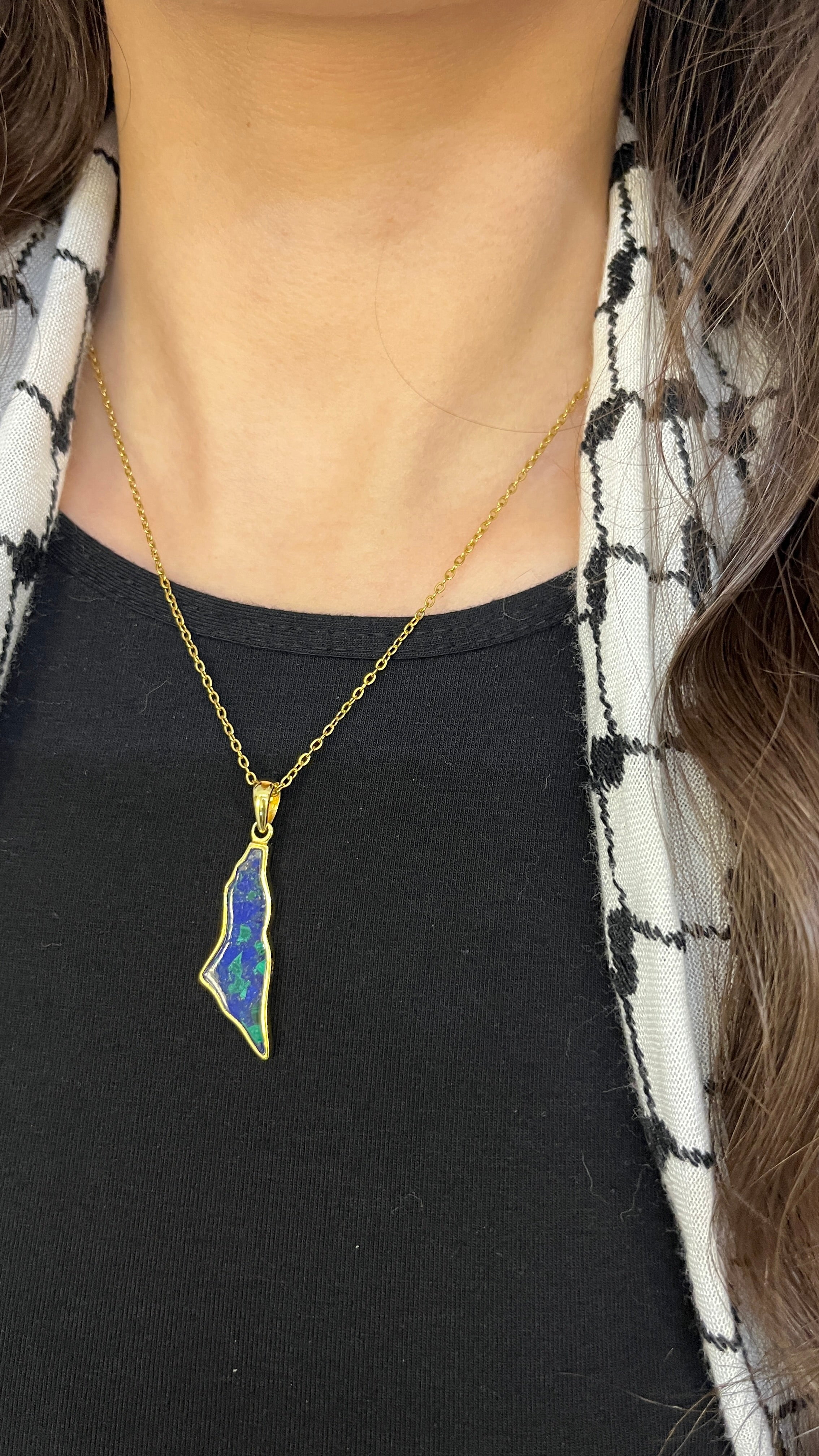 Golden Falasteen Map with Stone of Palestine Necklace