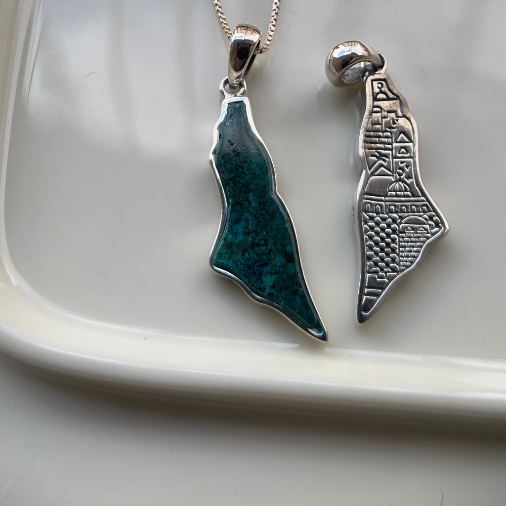 Silver Falasteen Map with Stone of Palestine Necklace