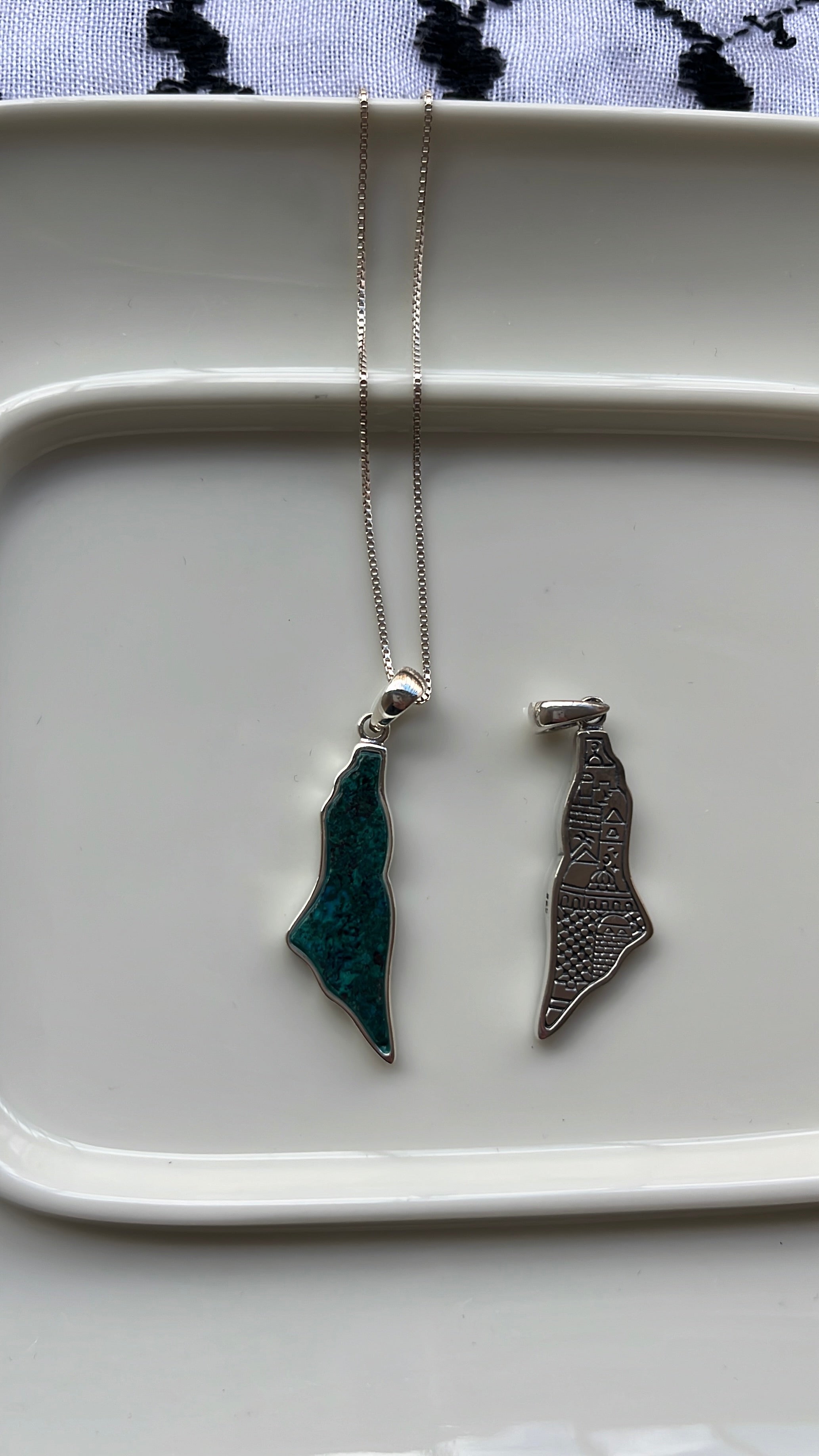 Silver Falasteen Map with Stone of Palestine Necklace