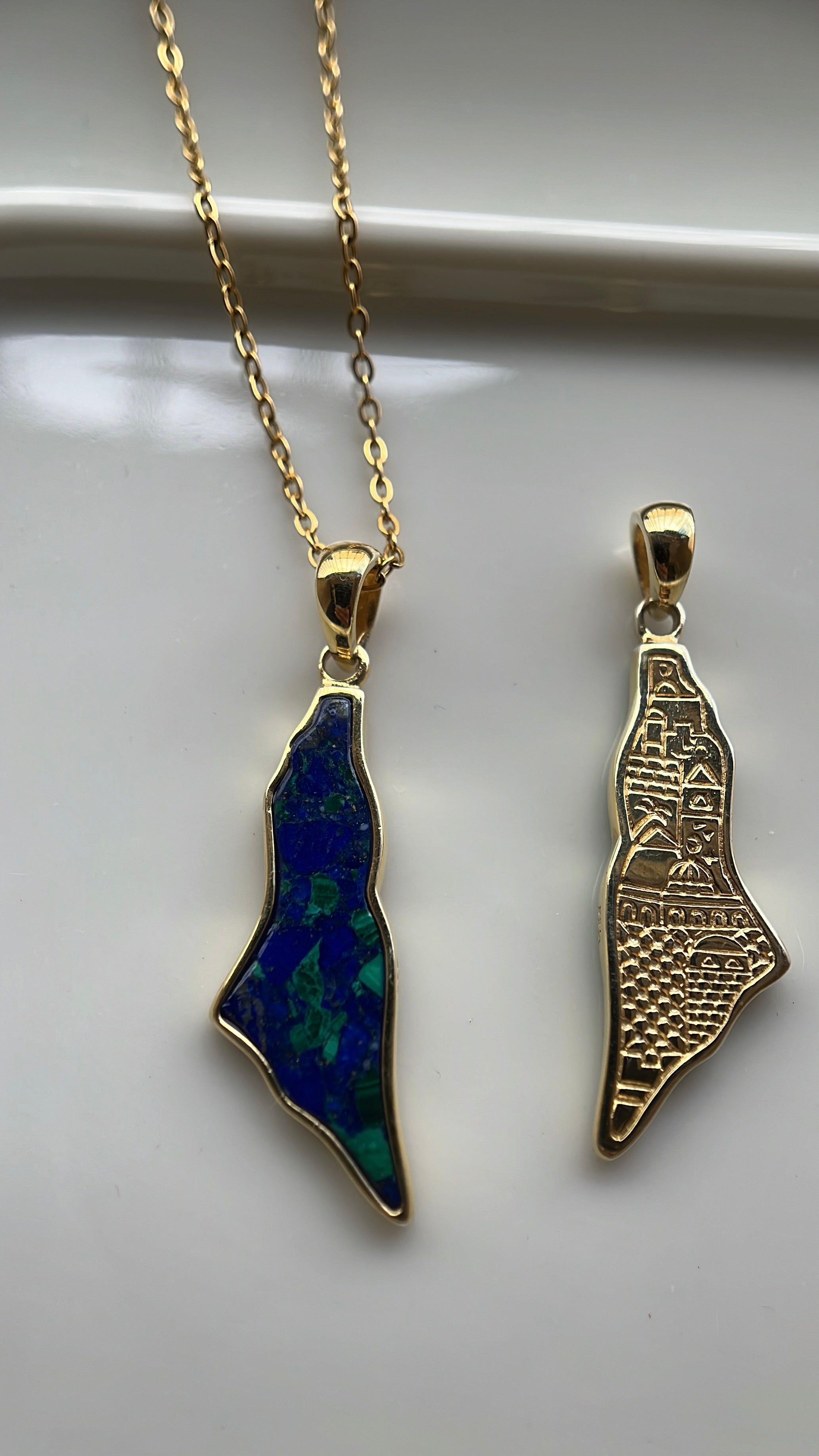 Golden Falasteen Map with Stone of Palestine Necklace